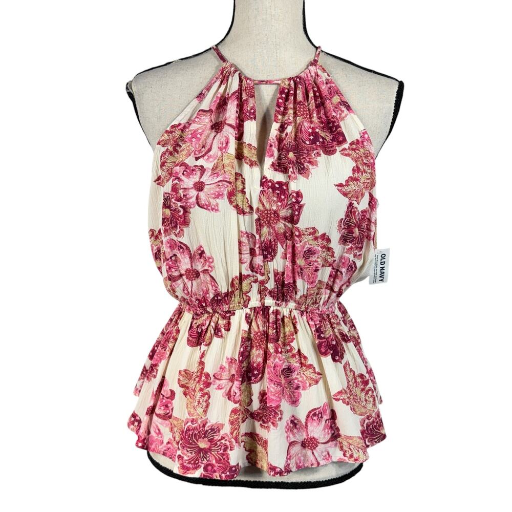 Old Navy Small Top Floral Adjustable Halter Neck Keyhole V-Neck Sleeveless Multi